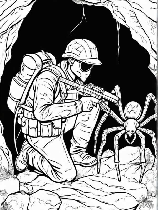 Soldier And Spider in Cave